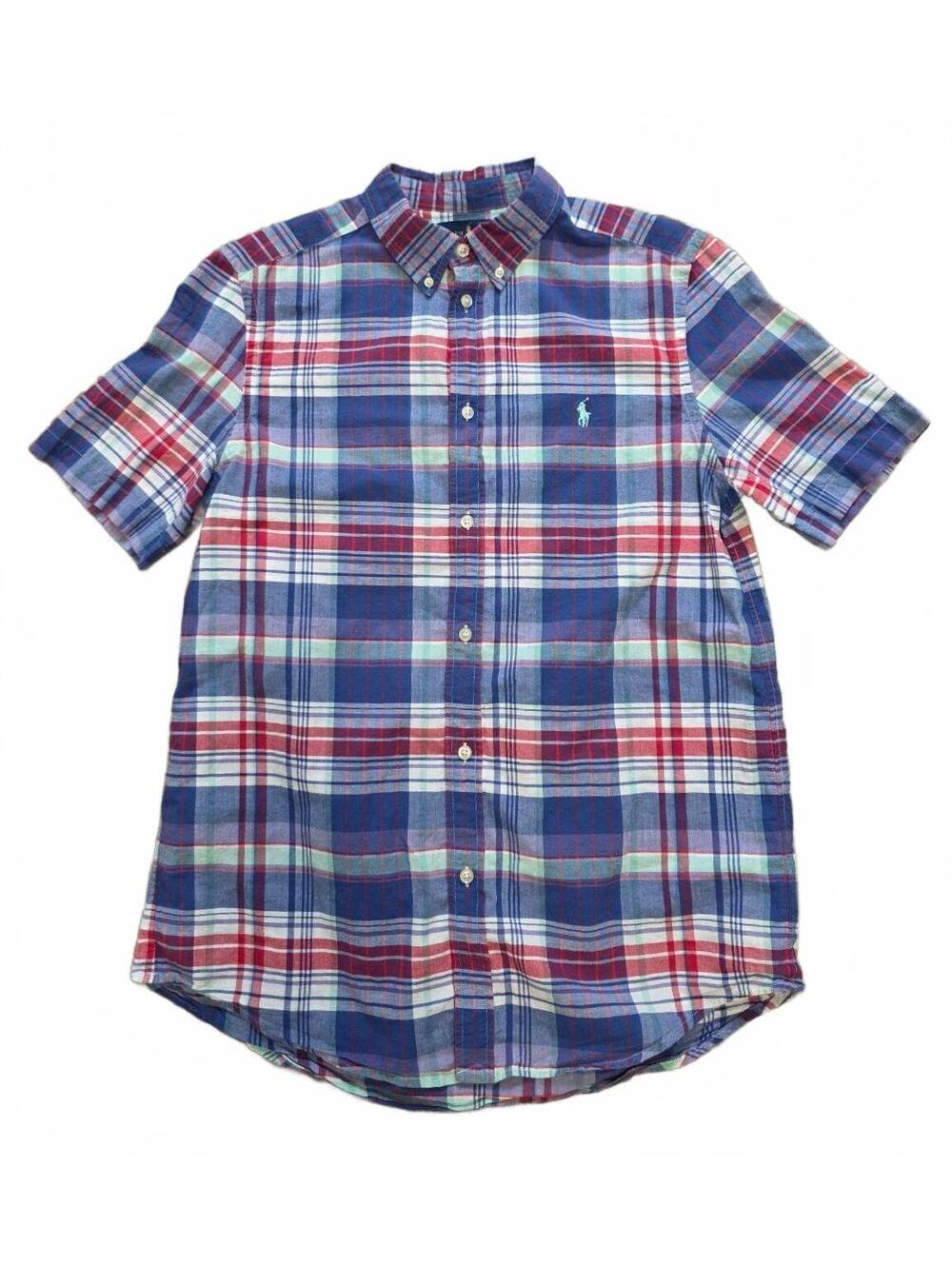 Ralph Lauren Boys blue plaid button up Xlarge 18 20 Preppy Blue Pony Classic